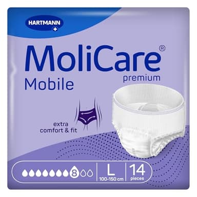 MoliCare Premium Mobile 8 Drops Lot de 14 culottes d'incontinence pour homme et femme souffrant d'incontinence sévère Protection supplémentaire contre les fuites Taille L