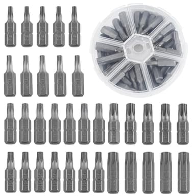 25 mm Embout Visseuse a Choc 34 Pièces, Embout Torx 1/4" Manche Hexagonal, Coffret Embout Visseuse Matériau en Acier S2, Embouts de Vissage pour Manuels et Électriques