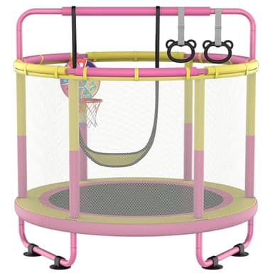 CZCPAPY Trampoline d'extérieur pour enfants de 3 à 8 ans, trampoline disponible en intérieur et en extérieur, avec filet de sécurité, panier, barre, balançoire, cadeau pour enfants