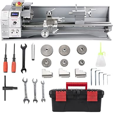 VEVOR Tour à Métaux Mini de Haute Précision 220x600 mm, 750 W Électronique Professionnel de Vitesse Variable 50-3000 tr/min, Tour de Fraisage Polyvalent pour Traitement Métaux Perçage