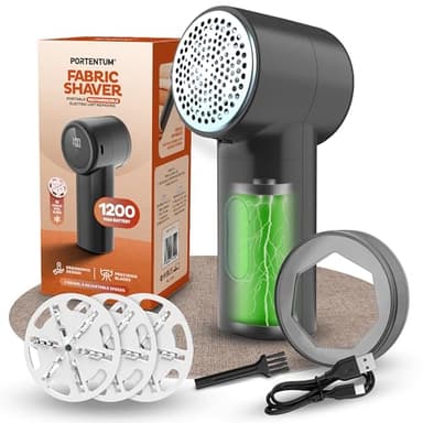 PORTENTUM Rasoir Anti Bouloche Électrique – Écran LED, 3 Vitesses 9.000 RPM, Lame 6 Couches, 2h d’Autonomie, Anti Peluche Vetement USB C Rechargeable, Compact et Puissant pour Vêtements et Maison