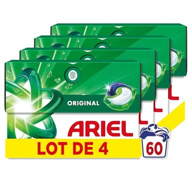 Ariel Pods 3en1 Original, Lessive en Capsules, 60 Lavages (15x4), Action Détachante En 1 Seul Lavage, Dissolution Rapide Même à Froid, Fabriqué en France