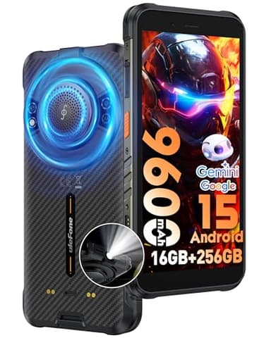 Ulefone RugKing Android 15 Telephone Portable Incassable,16Go+ 256Go/2T, AI Caméra 50MP+8MP+2MP, Écran 5,99''HD+, 9600mAh Smartphone Incassable, 126db Haut-Parleur Lampe Torche/OTG/NFC/GPS/IP68/IP69K