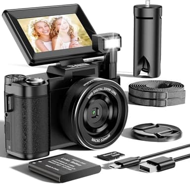 Appareil Photo 5K 64MP, Zoom Numérique 18X, Autofocus Appareil Photo Numérique, Écran IPS 3" Pivotant à 180°,Camera Digital de Vlogging avec Carte Mémoire 32GB, Idéal pour Les.