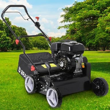 BRAST scarificateur thermique 196cc 4,9ch Motor 4 temps, largeur de travail 38 cm, bac 50 l, carter robuste en metal, prof. regl -12 +12mm émousser gazon - surface jusqu' à 1200m²