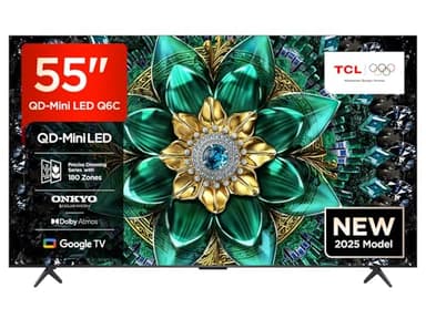TCL 55Q6C QD-Mini LED TV, 4K HDR Premium 1000nits, Smart TV alimenté par Google (Dolby Vision IQ et Atmos, système Audio Onkyo 2.1, Motion Clarity Pro 144Hz, contrôle Vocal Mains Libres)