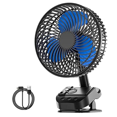 ATEngeus Ventilateur USB de Clip, 10000 mAh Rechargeable Batterie Ventilateur, 5 Vitessesc Camping Ventilateur, Rotation multi-angle, Minuterie, Avec clip et crochet pour Bébé Poussette, Bureau