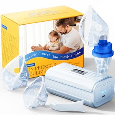 Nébuliseur à Ultrasons à Compresseur Silencieux - Nébuliseur Inhalateur Portable Puissance, Adapté Aux Enfants et Aux Adultes, Avec Tuyau Respiratoire et 2 Masques, Vitesse de Nébulisation Réglable