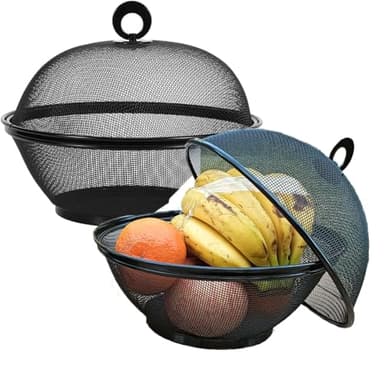 QWXOSR Corbeille Fruit Panier a Fruits - Corbeille a Fruit Avec Couvercle- bols de service pour fruits, bonbons, collations, Noir (2 paniers fruits + 2 couvercles ; 2 sets total)
