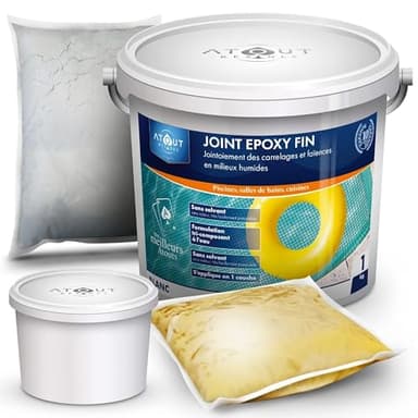 Véritable Joint époxy trois composants fin 1 KG Beige 1013 idéal pour piscines, douche a l'italienne, carrelage extérieur, faïences, pièces humide. De fabrication française, formulation unique