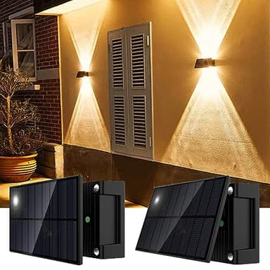 Talwei Lot de 2 appliques murales solaires d'extérieur - Éclairage LED - Étanche - Sans fil - Étanche - Clôture étanche - Pour chemin, garage (blanc chaud x 2)