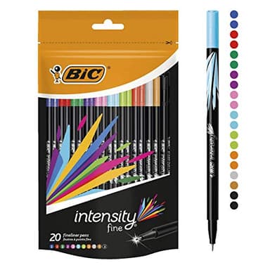 BIC Ecriture Intensity Stylos Feutres Pointe Fine (0,8 mm) - Couleurs Assorties, Pochette Refermable de 20
