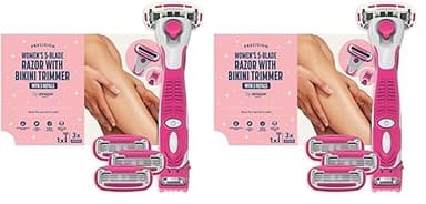 by Amazon Lot de 6 recharges + rasoir à 5 lames avec tondeuse 3 en 1 pour femme (précédemment marque Solimo)