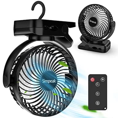 Simpeak 8000 mAh Ventilateur USB avec Télécommande Mini Ventilateur Portable de Camping Ventilateur de Table Pince avec 3 Vitesses| 3 Modes de Lumière LED| Rotation à 720°