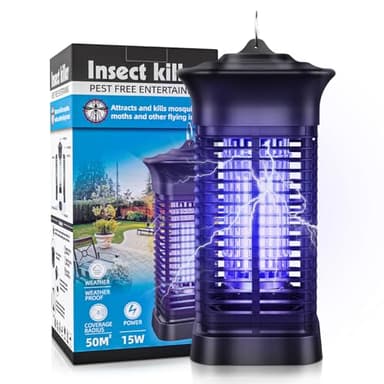 Love begans Lampe Anti Moustique, Répulsifs Electrique, 2 en 1 Électrique Antimoustique, 360 ° UV Tueur d'Insectes Raquette Anti Moustique Electrique, pour Intérieur Extérieur Jardin Terrasse15W