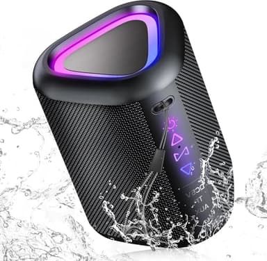 aowoka 2026 Enceinte Bluetooth Portable sans Fil avec Lumière LED, Bluetooth 5.4, 24 hrs, Basses Puissantes, Surround Stéréo, Étanche IPX7, Idéal pour Les Voyages/Sport/Fêtes/Cyclisme