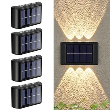 flintronic Lot de 4 Appliques Murales Solaires D'extérieur Réglables, Appliques Murales Solaires Up and Down, IP65 Étanche LED Applique avec 6 Lampes pour Jardin Pelouse