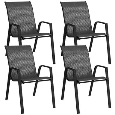 Outsunny Lot de 4 chaises de Jardin empilables, Fauteuil d'extérieur avec accoudoirs et revêtement en résine tressée Effet rotin Gris