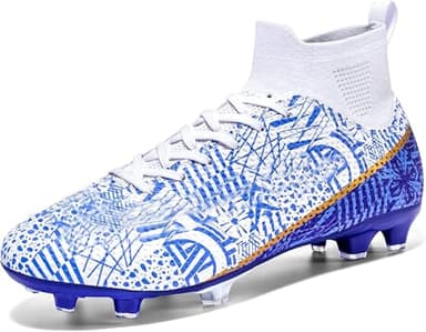 WOWEI Crampons de Foot Homme Professionnel Chaussures de Football Homme Garçon High Top Spike Crampons Antidérapant Athlétisme Entrainement Chaussures de Sport Adolescents (27 RT, 32EU)