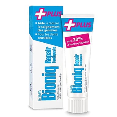 Dr. Wolff's Bioniq Repair Plus Dentifrice| Sans fluorure à base d’email biomimétique d‘hydroxyapatite | pour des dents sensibles| Aide à réduire le saignement des gencives 1X 75ml
