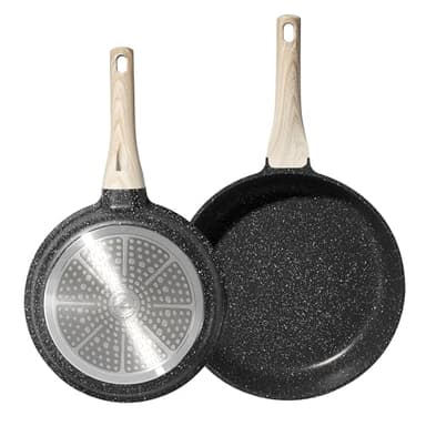 Just Perfecto Lot de 2 poêles 20/24 cm Compatibles Induction, Revêtement Antiadhésif Sans PFAS ni PFOA, Acier Inoxydable Haute Qualité, Poignées Thermo-isolées