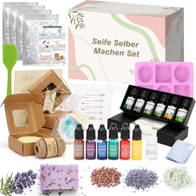 OSTWOLKE Kit de fabrication de savon à faire soi-même, bricolage créatif pour adultes, kit complet avec base de savon, 6 huiles essentielles et 6 peintures acryliques