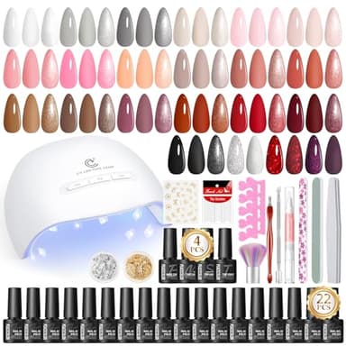 PEACECOLOR 44PCS Kit Ongle Gel UV Complet avec Lampe UV, 22PCS Vernis Semi Permanent avec 4pcs Base Top Coat Brillant Mat et Glitter, Kit de Manucure pour Débutant