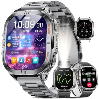 LIGE DM6 Montre Connectée Homme avec GPS Intégré(Appel Bluetooth), 2.13" AMOLED Écran Tacile, Torche LED/IP68 Étanche Smart Watch, Podometre Santé Sommeil Smartwatch pour Android iOS Phones