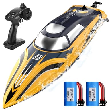 DEERC 14" Bateau télécommandé Rapide de avec lumières LED, 30+ Mins, 20+MPH, Bateau Rapide télécommandé à redressement Automatique pour Piscine et lac, Jouet Aquatique d'été pour Adultes et Enfants