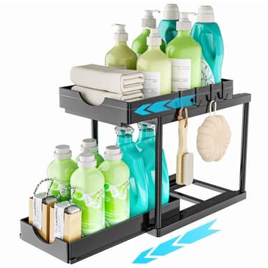 ARSTPEOE Rangement Sous Évier - 2 niveaux organisateur sous evier cuisine, Tiroir Coulissant, Rangement Et Organisation De Cuisine, Noir, 1 Paquet