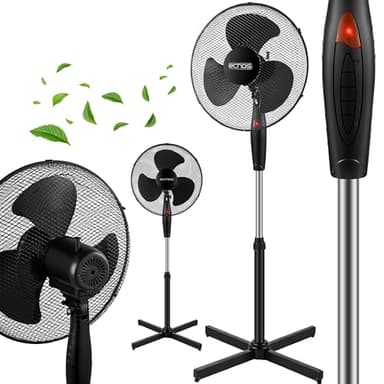 Echos Ventilateur sur pied - Diamètre : 43 cm - Très silencieux - Économie d'énergie - Débit d'air élevé - 3 niveaux - Fonction oscillation - Réglable en hauteur à 90° - Ventilateur de sol mobile