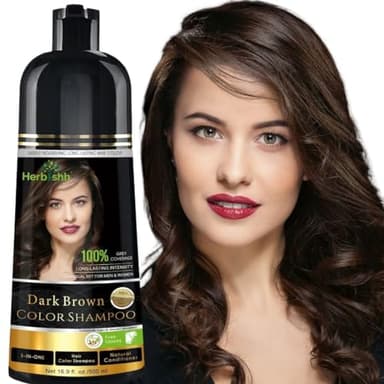 Herbishh Shampoing colorant pour cheveux gris – Shampoing colorant naturel – Colore les cheveux en quelques minutes – Couleur longue durée – 500 ml – Coloration 3 en 1 – Sans ammoniaque (brun foncé)