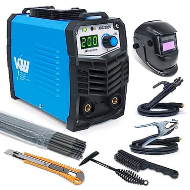 Poste à souder à électrodes MMA 200A - Inverter - Poste à souder à électrodes 230V - 200 Ampères - Kit avec casque de soudage, marteau à scories, brosse, 10x électrodes - VECTOR WELDING