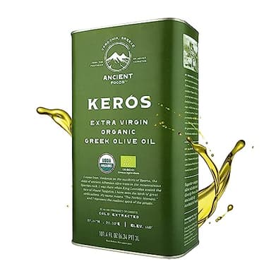 Ancient Foods BIO | Huile d'Olive Bio Kerós | pressée à froid | Huile d'olive grecque extra vierge | Riche en phénol | Arbres vieux de 1000 ans | Récolte manuelle traditionnelle | Bidon de 3l