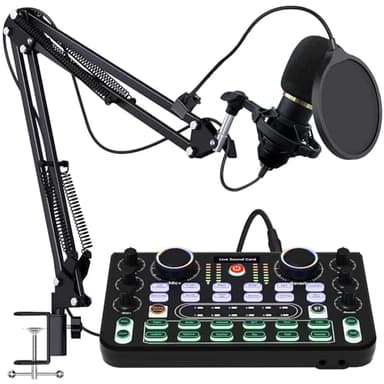 Pack d'équipement pour podcast Rubehoow avec interface audio, mixer DJ et microphone à condensateur BM-800, équipement de studio avec alimentation fantôme, diffusion en continu, voix off, chant