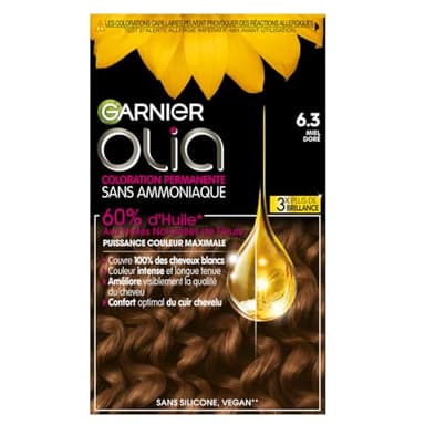 Garnier Coloration Permanente - Sans Ammoniaque - Aux Huiles Naturelles de Fleurs - Châtain Miel Doré (6.3) - Olia