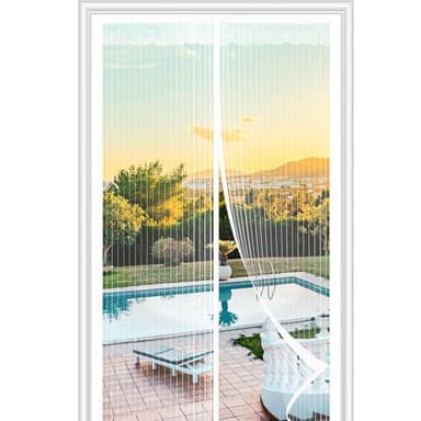 HOWIN Moustiquaire Porte Fenetre Magnétique 120x220CM, Rideau Anti Mouche, Rideaux Aimantée Sans Percage, Moustiquaires Ementer Aimanté pour Porte Exterieur, Balcon, Camping car, Terrasse(Blanc)