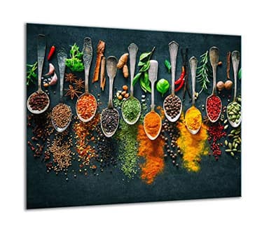 TMK Plaque de recouvrement, 60 x 52 cm, en verre, pour cuisinières électrique, à induction ; convient comme décoration, protection anti-éclaboussures ou planche à découper, motif d’épices