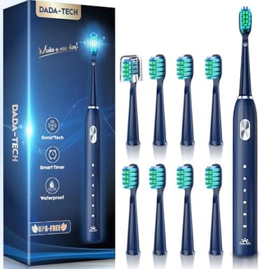 Brosse à Dents Électrique Soniques, Brosse a Dents Électrique pour Adultes et Enfants avec 5 Modes, Minuterie Intégrée et 9 Têtes Electric Toothbrush (bleu)