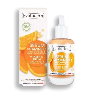 EVOLUDERM – Sérum Eclat à la Vitamine C - 30ml - 98% d’Origine Naturelle - Végan - Fabrication Française