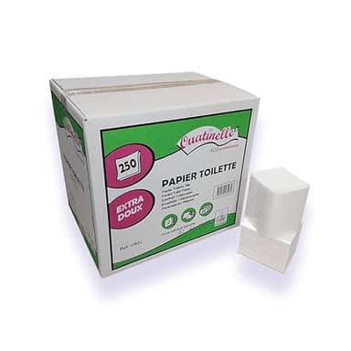 OUATINELLE - Papier toilette en feuilles lisses pliées I382L - 2 plis - 17 x 11 cm - Carton de 9000 (36 x 250) - Fabriqué en France