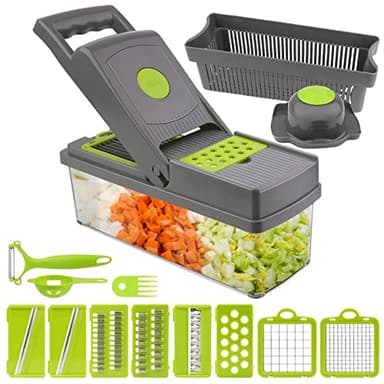 KEWUZY 15 en 1 Coupe legumes Multifonctions, Mandolines de Cuisine avec 8 Lames en Remplaçables Pour émincer, Râper et Broyer Les Légumes, avec Séparateur d'œuf