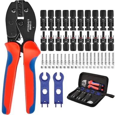 FIISAYL Pince à Sertir, Outils de Sertissage Solaires Pour 2,5/4/6 mm² Solaire Cable avec 10 Paires de Connecteurs Solaires, Pince a Sertir, 2 Clés, pour l'assemblage des Câbles des Panneaux Solaires