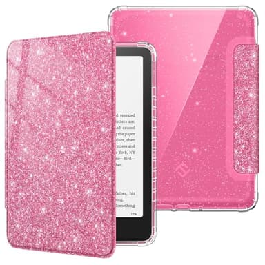 FINTIE Étui pour 7" Kindle Paperwhite (12e Génération, 2024) et Kindle Colorsoft (1re Génération, 2025/2024), Étui Transparent en TPU Souple Housse Veille/Réveil Auto, Pailleté Framboise