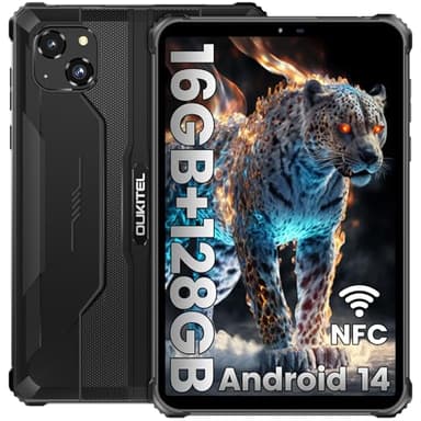 OUKITEL RT3 Pro Tablette Incassable 8 Pouces, 16Go (4+12)+128 Go/TF 1To Tablette Android 14, 5150mAh Batterie Tablette Tactile, Mini Tablette Durcie 16MP/NFC/4G Dual SIM/GPS/OTG/Face ID - Noir