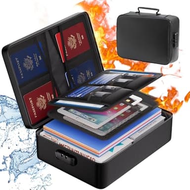 Boîte à documents ignifuge, 3 couches ignifuge, portable, grande capacité, résistante à l'eau, coffre-fort avec serrure pour documents importants, certificats, passeports, dossiers juridiques et