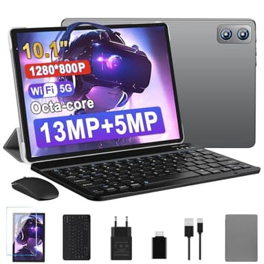 Biegedy WOZIFAN Tablette 10 Pouces Android Tablette，2.0 GHz Octa-Core 6GB RAM + 128GB ROM (TF 1TB)，8000mAh/5GWiFi/Bluetooth 5.0/GMS/13MP+5MP/1280 * 800, Tablette Tactile Clavier et Souris-Gris