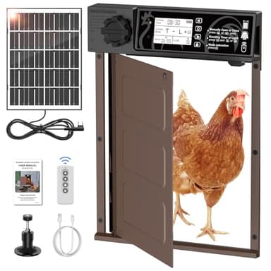 MASTERFUN Grande Taille Porte Poulailler Automatique Solaire avec 7W Panneaux Solaires, Écran LCD, Porte Automatique Poulailler en Aluminium avec Capteur de Lumière, Minuterie, Fonction Anti-pincement