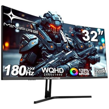 Minifire Écran PC Gaming Incurvé 32 Pouces, Ultrawide QHD(2560 * 1440), 180Hz, MPRT 1Ms, 1500R, UltraLarge, VA, 2xHDMI 2.1 (144HZ), DP 1.2 (180Hz), AdaptiveSync, sRGB125%，DCI-P3 90%, VESA - MFG32C3Q