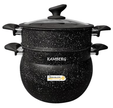 Kamberg - Couscoussier/Cuit Vapeur/Faitout 3 en 1 - Ø 24 cm - 8 Litres - Aluminium - Convercle en Verre - Tous feux dont Induction - 0008229